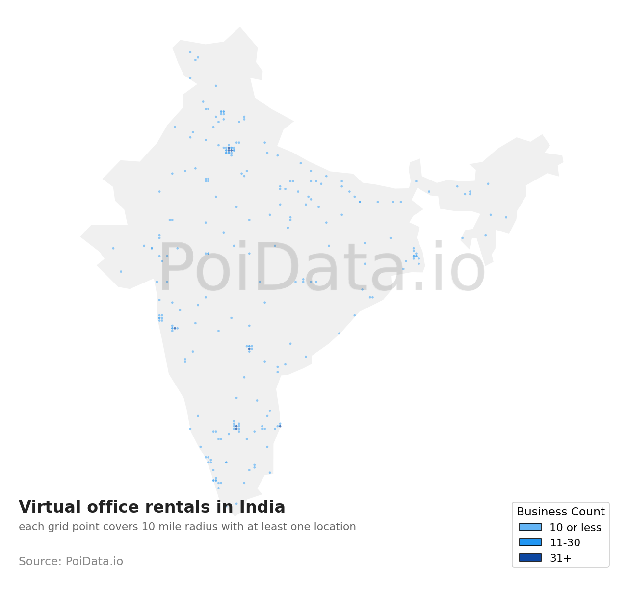 Virtual office rental density map for India