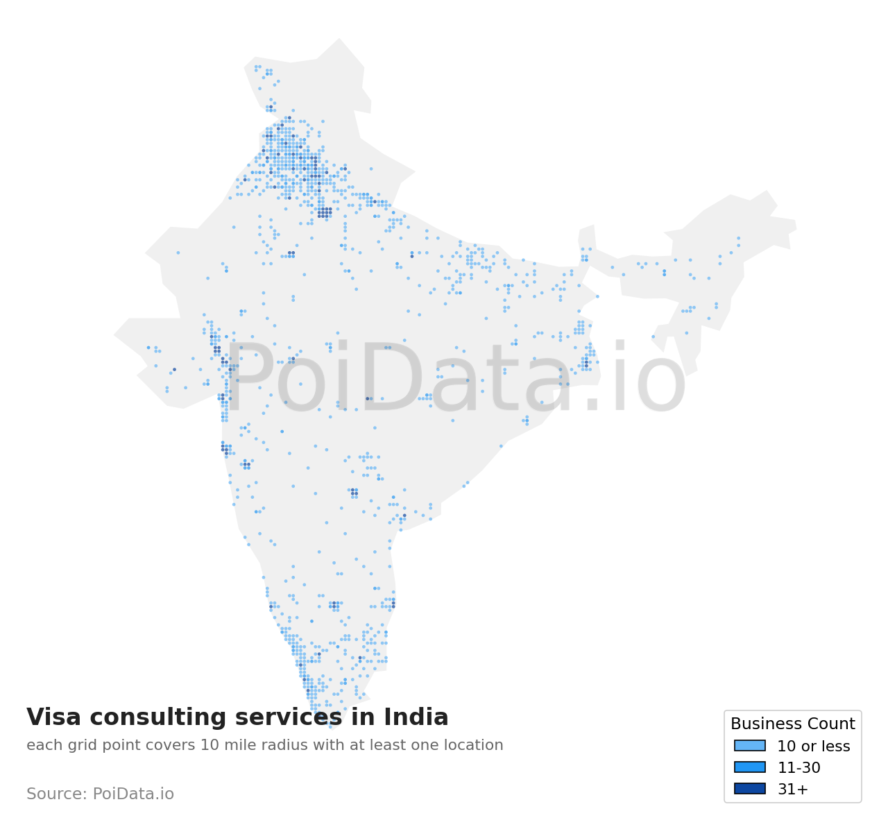 Visa consulting service density map for India