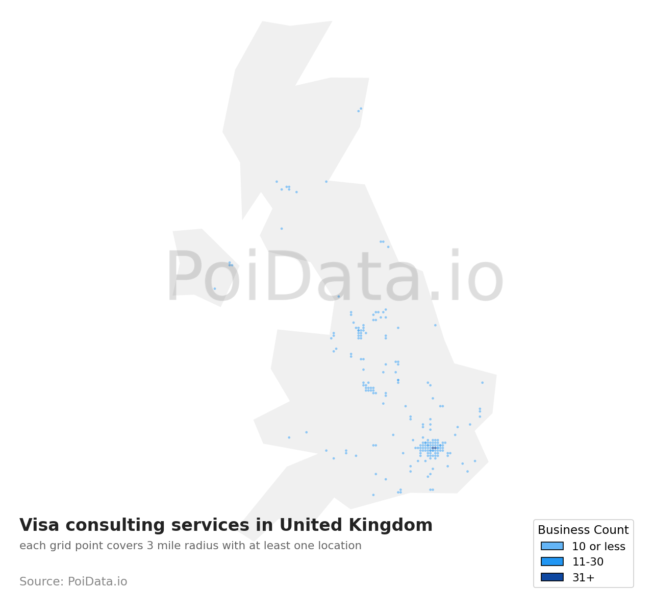 Visa consulting service density map for United Kingdom