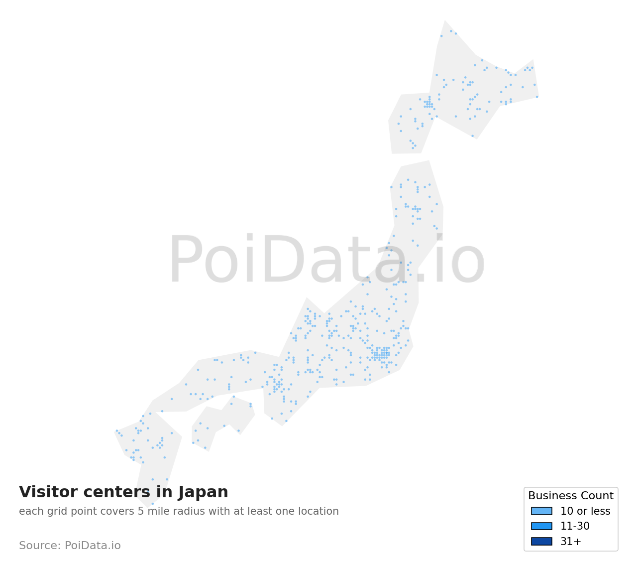 Visitor center density map for Tokyo, Japan
