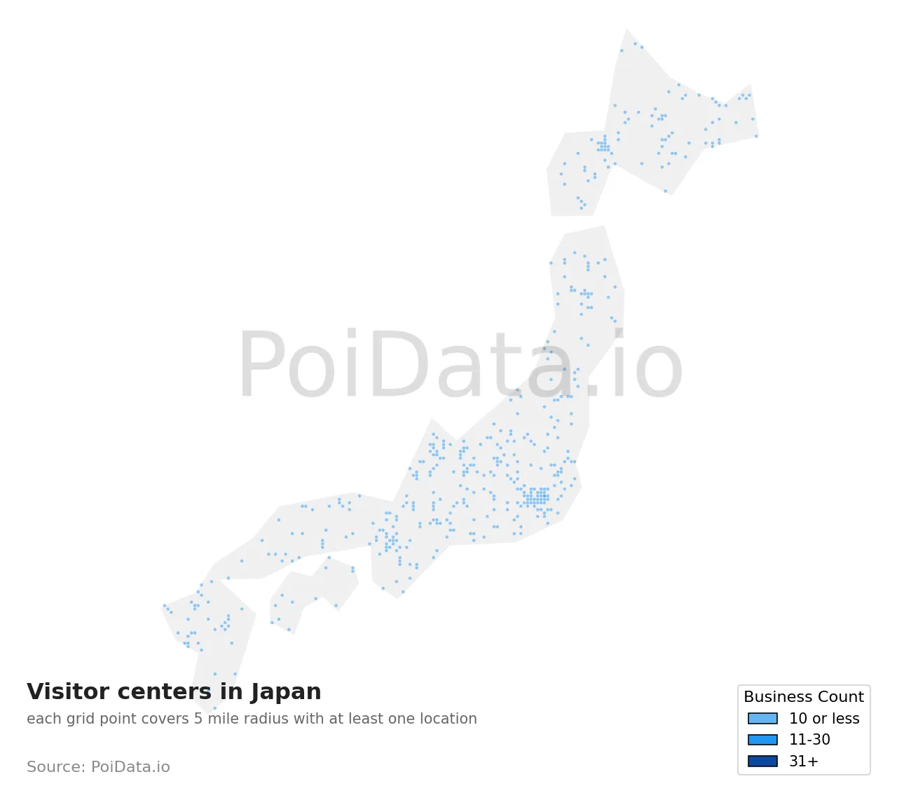 Visitor center density map for Japan