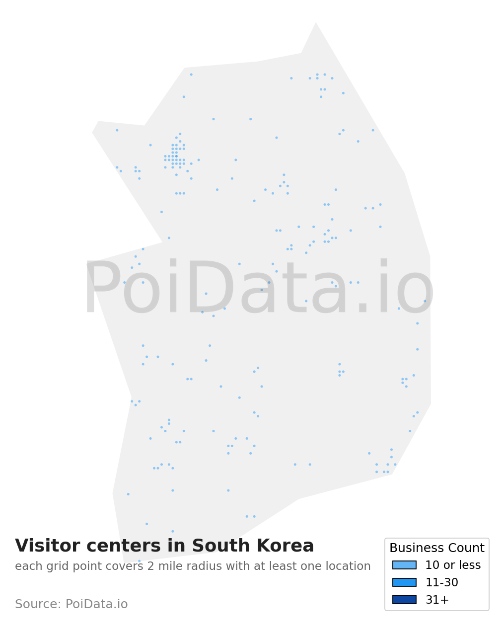 Visitor center density map for South Korea