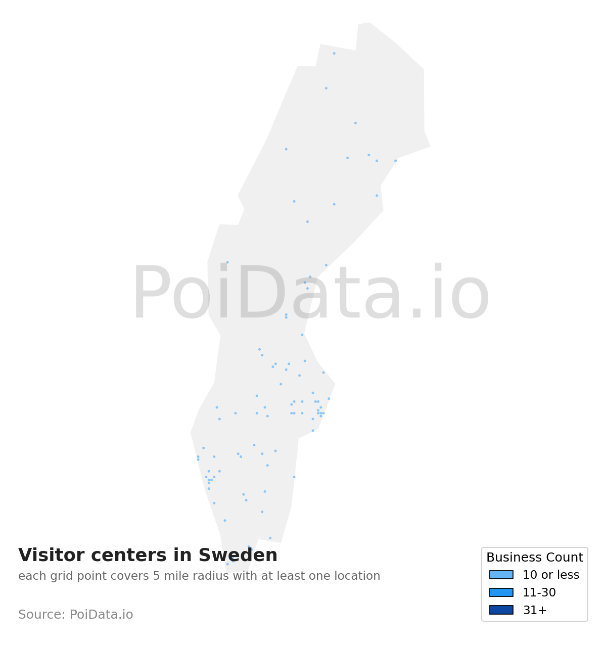 Visitor center density map for Sweden