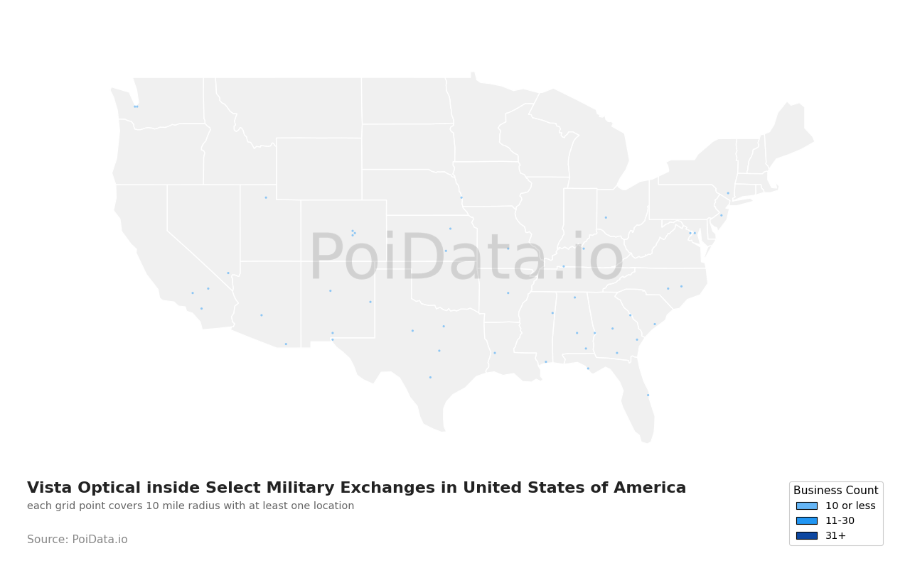 Vista Optical inside Select Military Exchanges density map for United States