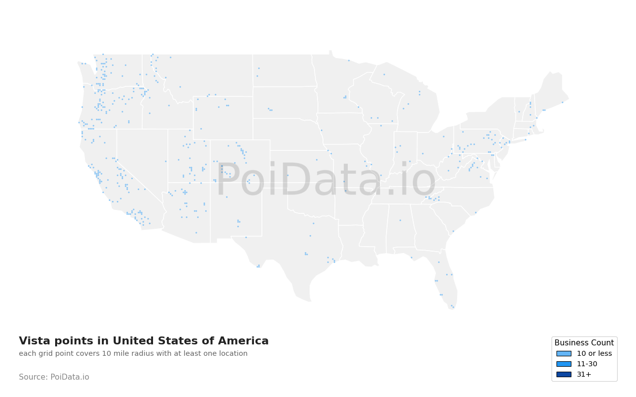 Vista point density map for Washington, United States