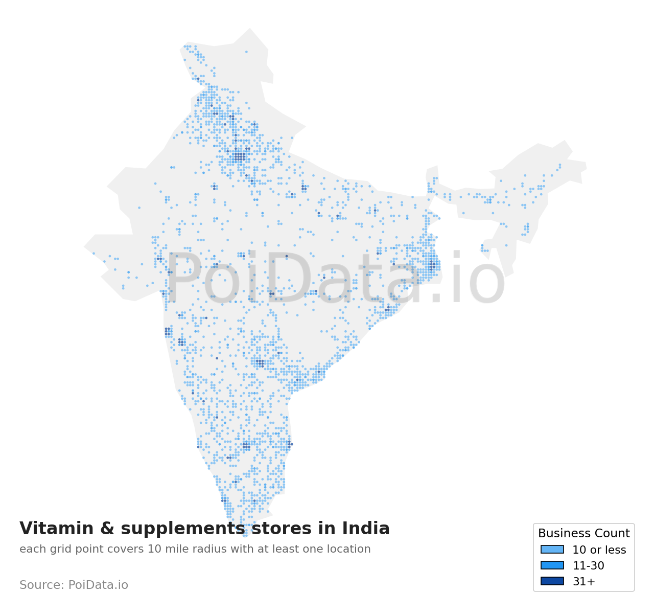 Vitamin & supplements store density map for India