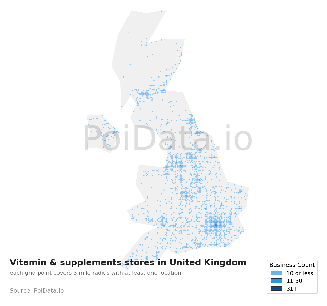 Vitamin & supplements store density map for United Kingdom