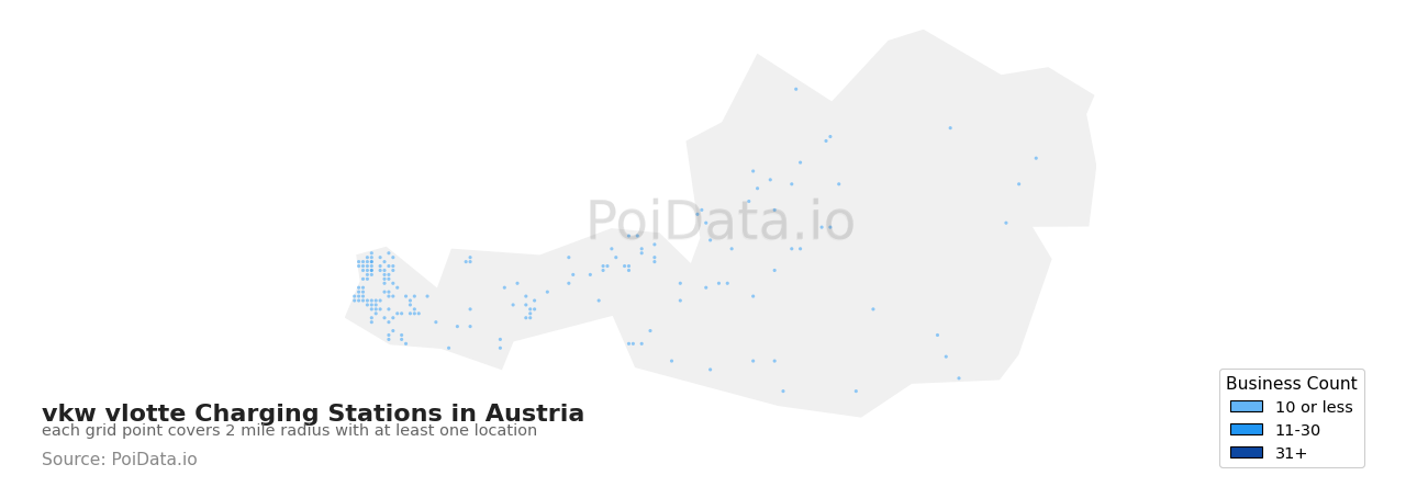 vkw vlotte Charging Station density map for Austria