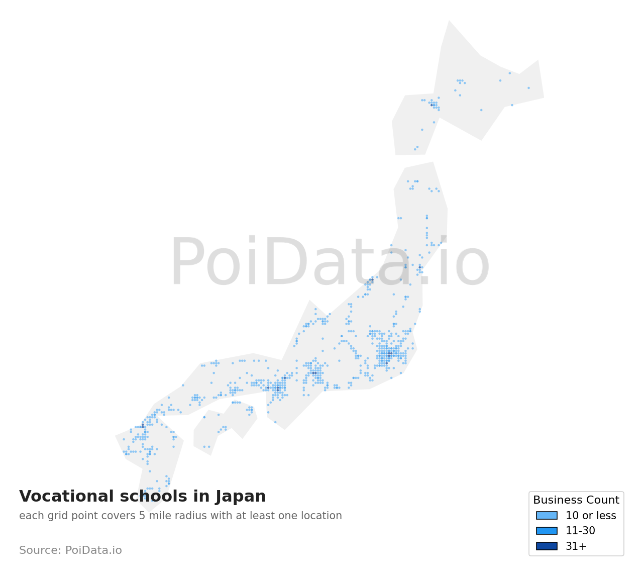 Vocational school density map for Japan