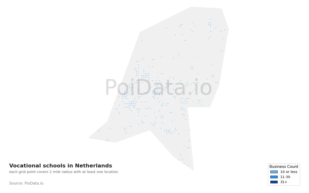 Vocational school density map for Netherlands