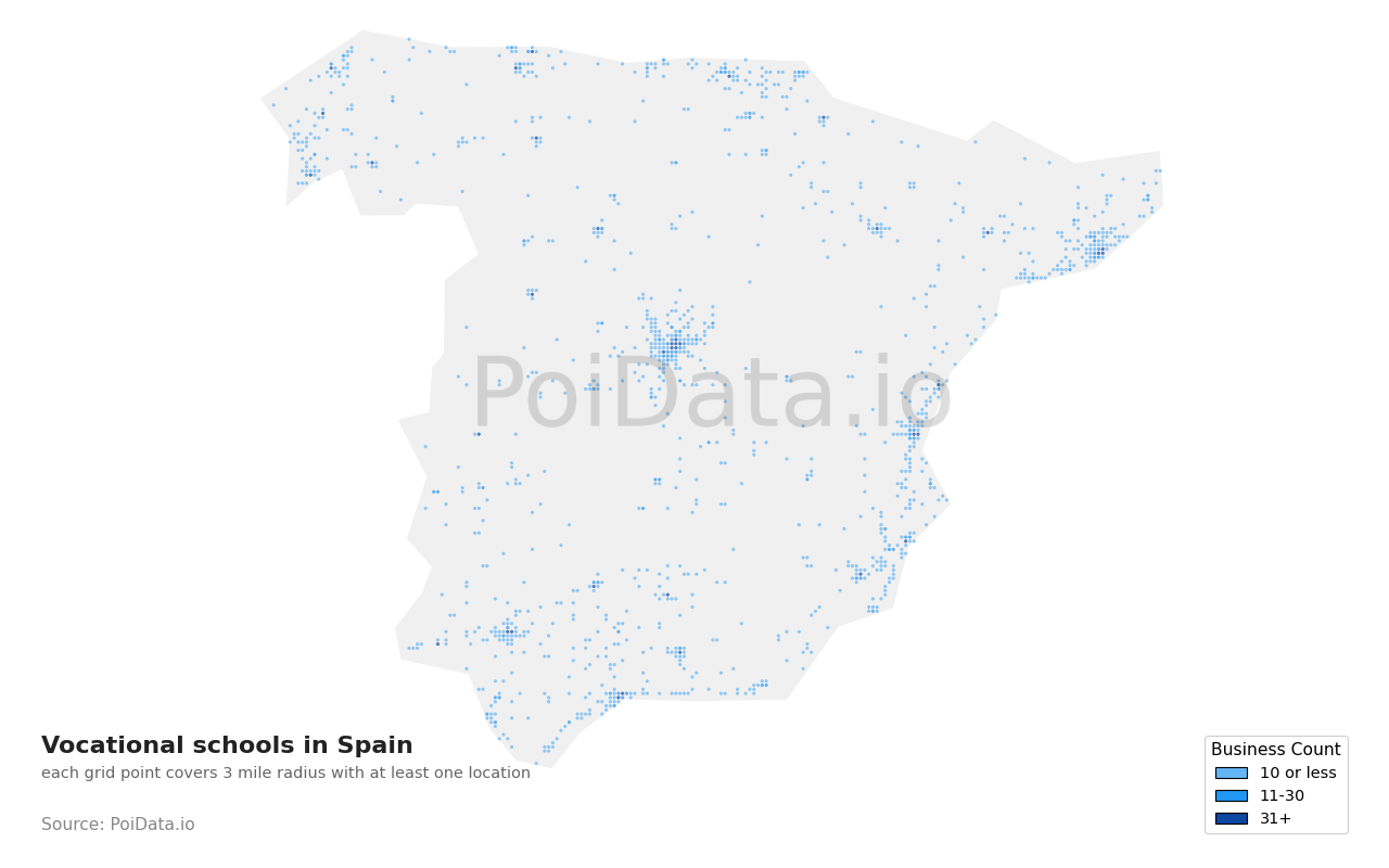 Vocational school density map for Spain