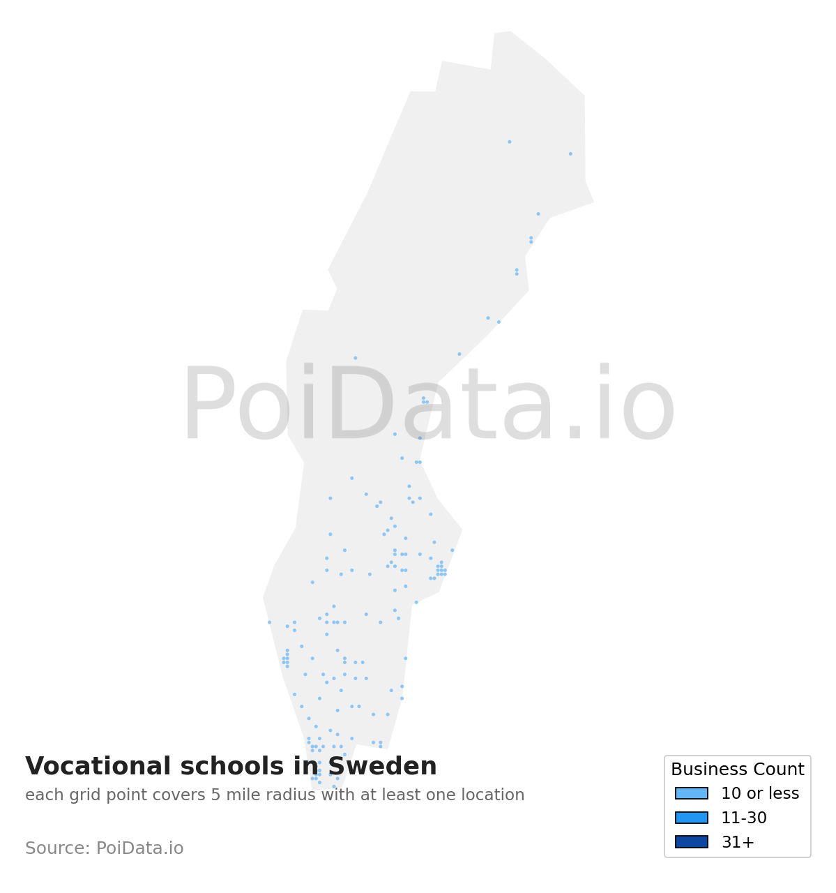 Vocational school density map for Sweden