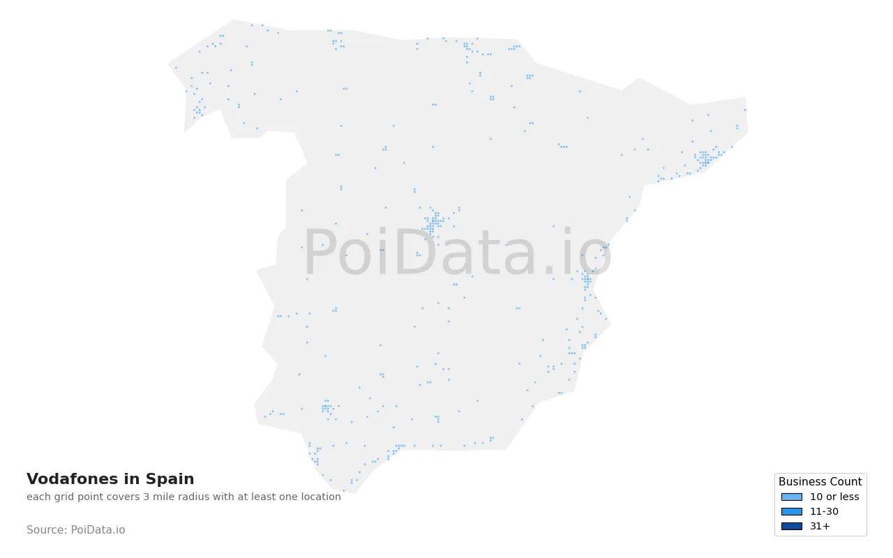 Vodafone density map for Spain