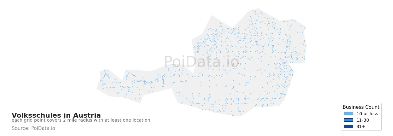 Volksschule density map for Austria