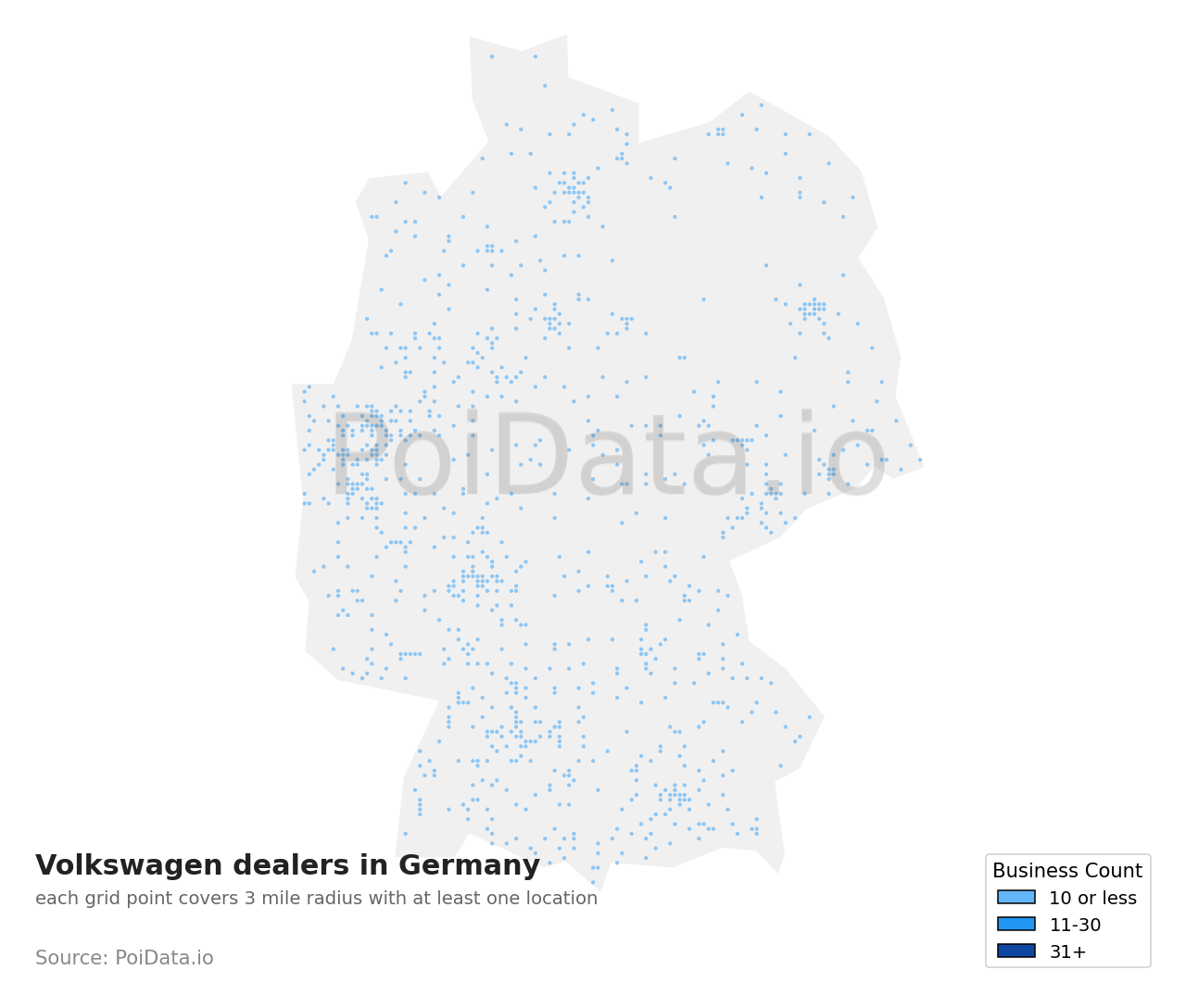Volkswagen dealer density map for Germany