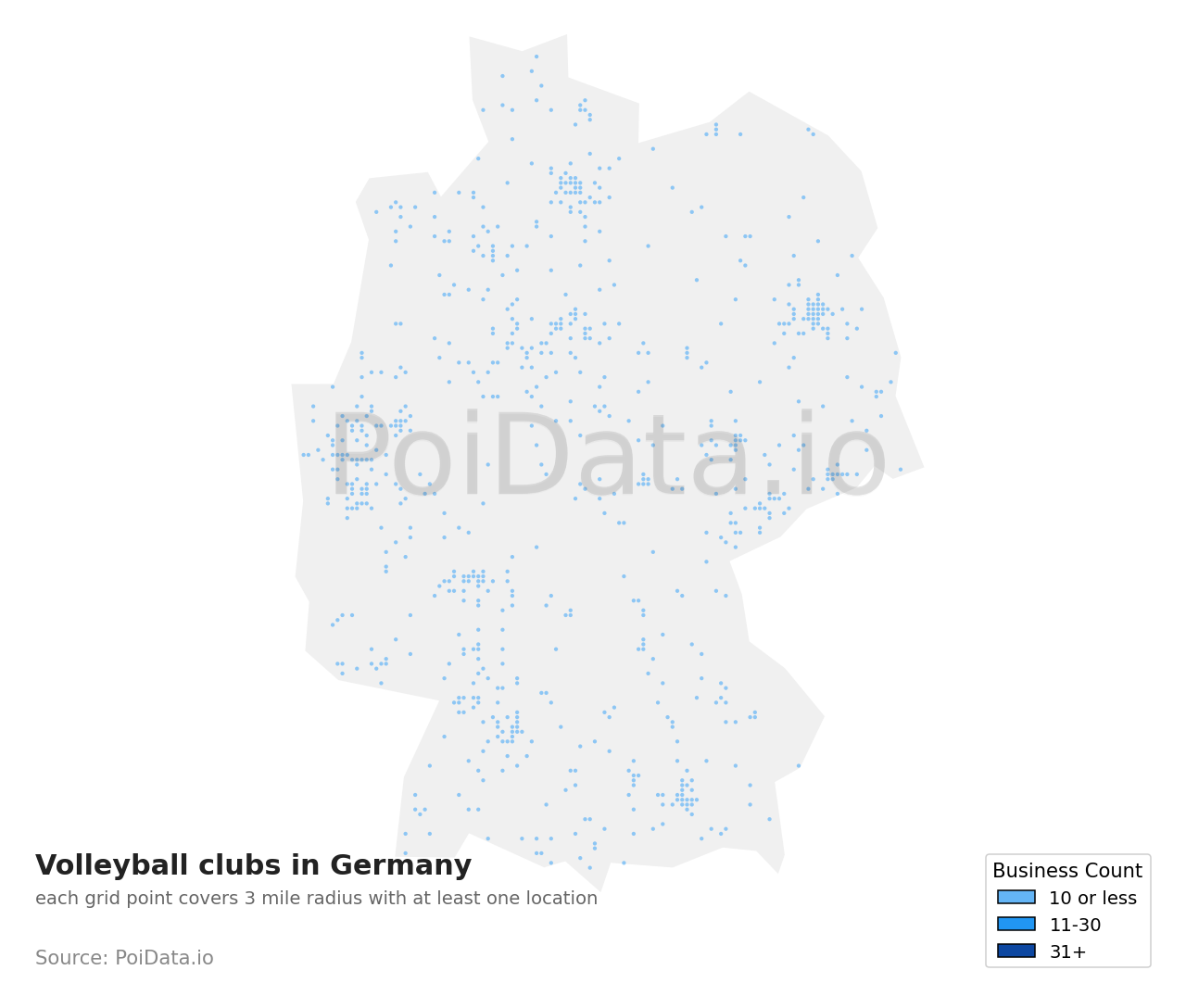 Volleyball club density map for Germany