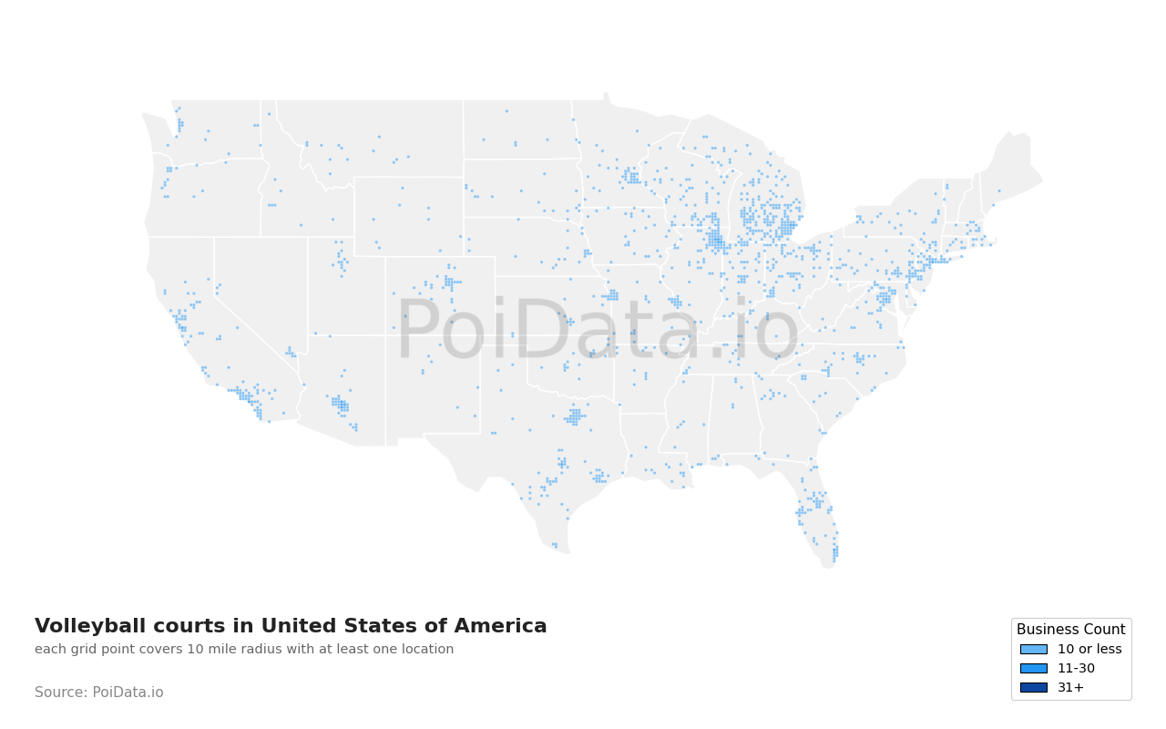 Volleyball court density map for United States