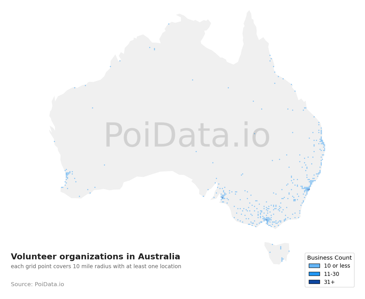 Volunteer organization density map for Australian Capital Territory, Australia