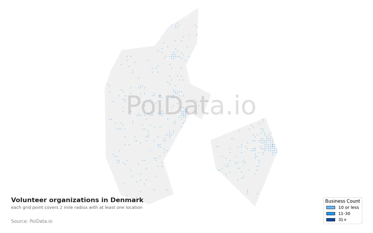 Volunteer organization density map for Denmark