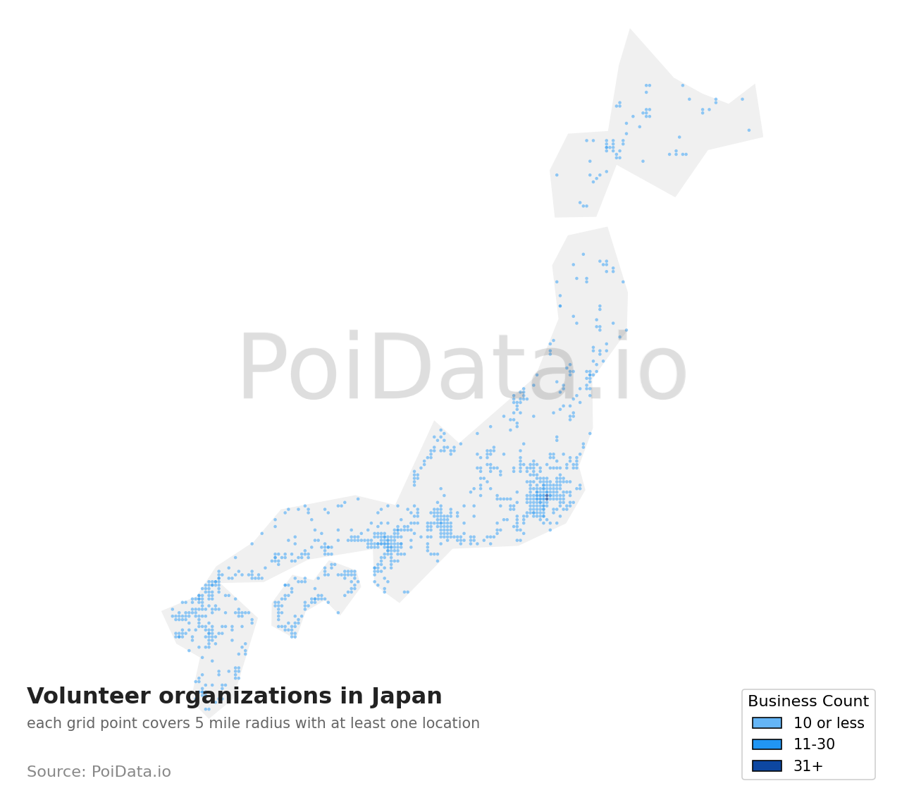 Volunteer organization density map for Japan