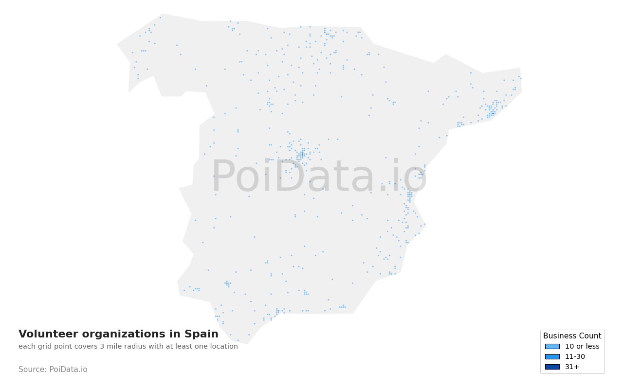 Volunteer organization density map for Spain