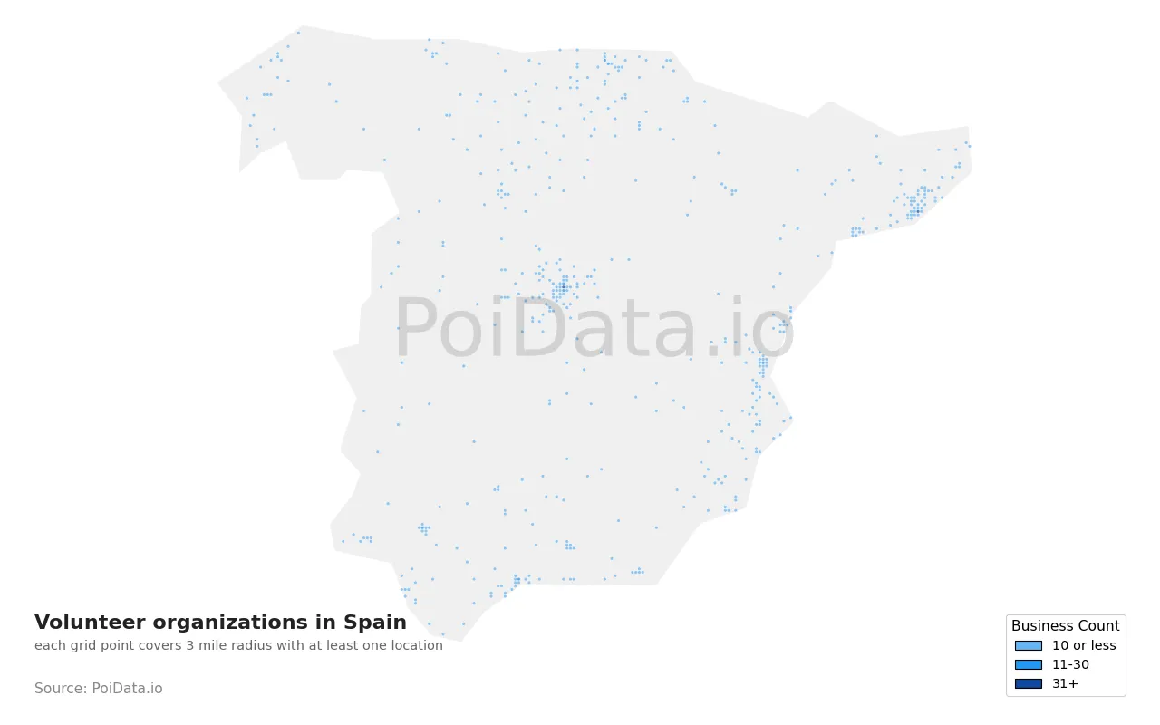 Volunteer organization density map for Spain