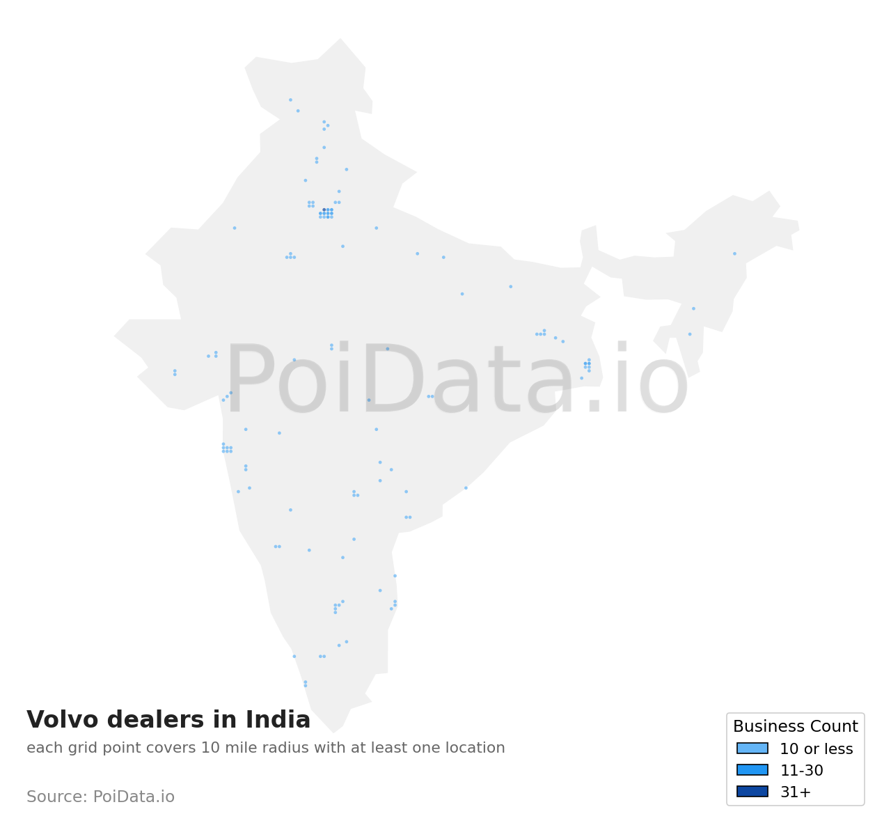 Volvo dealer density map for India