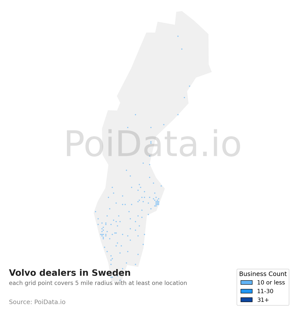 Volvo dealer density map for Sweden
