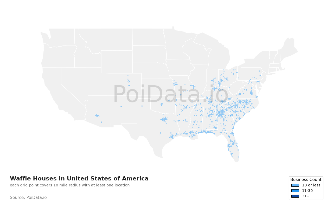 Waffle House density map for United States