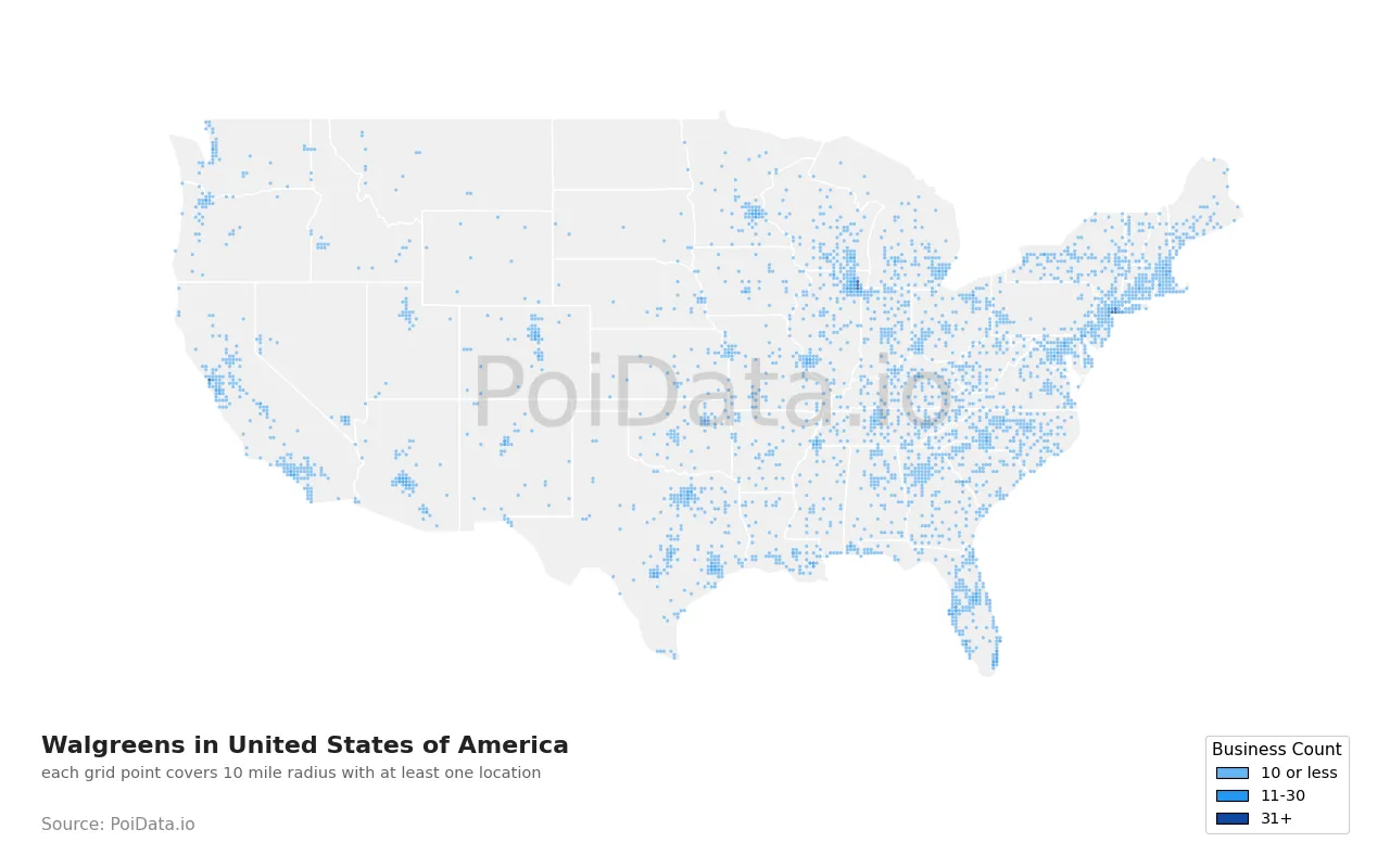 Walgreens density map for United States