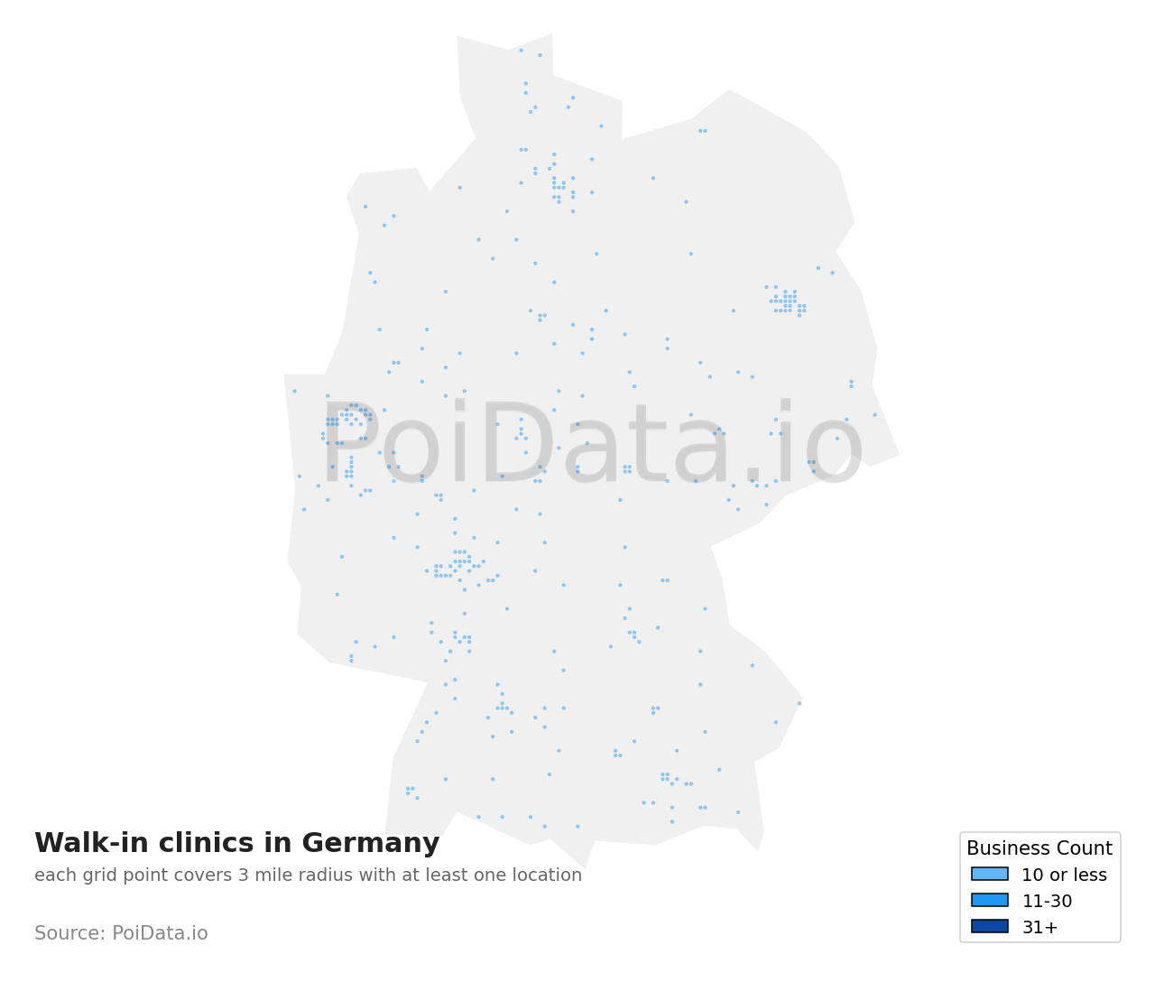 Walk-in clinic density map for Germany