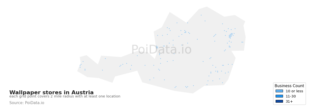 Wallpaper store density map for Austria