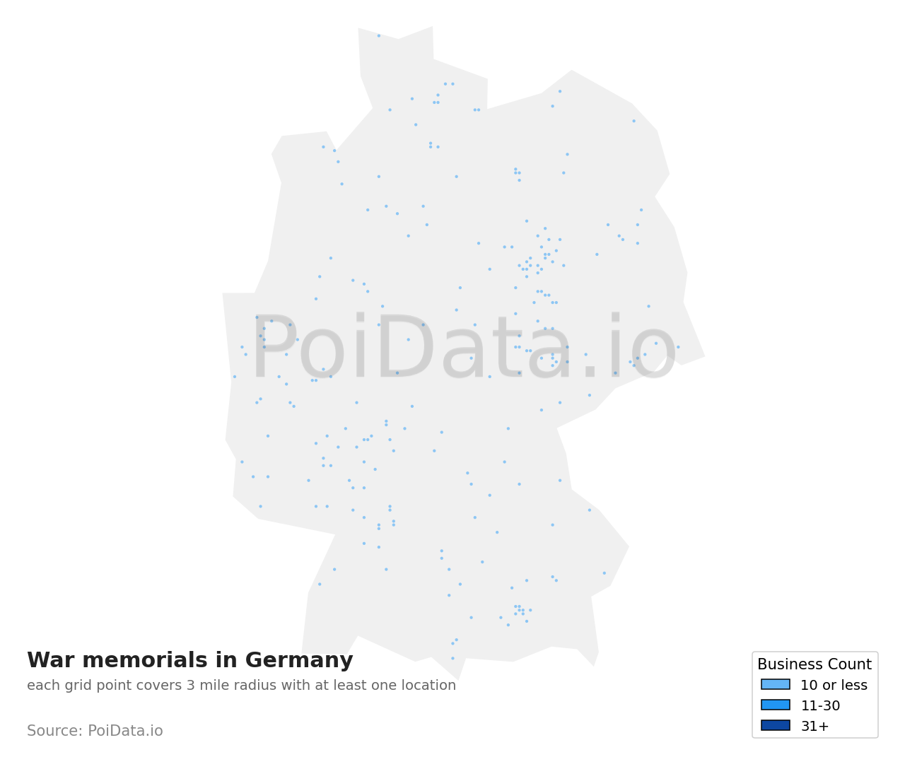 War memorial density map for Germany