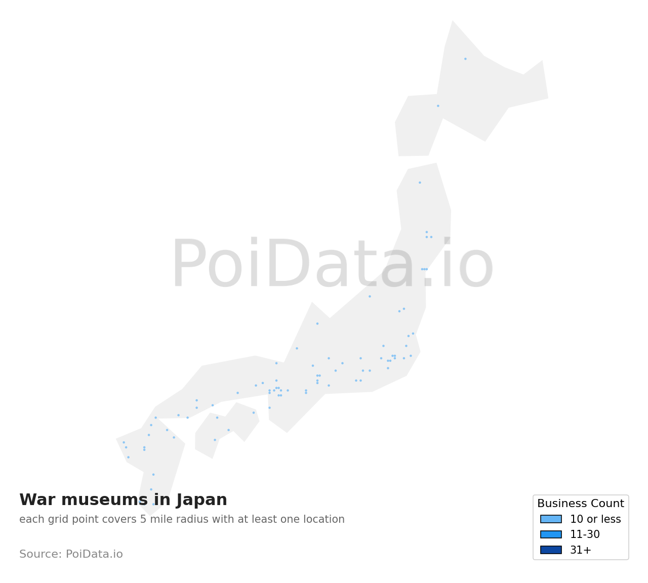 War museum density map for Hyogo, Japan
