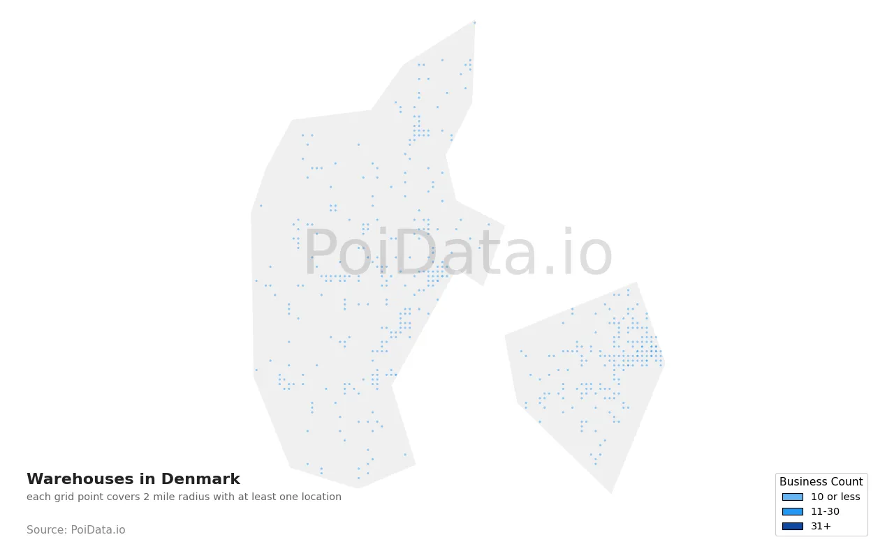 Warehouse density map for Denmark