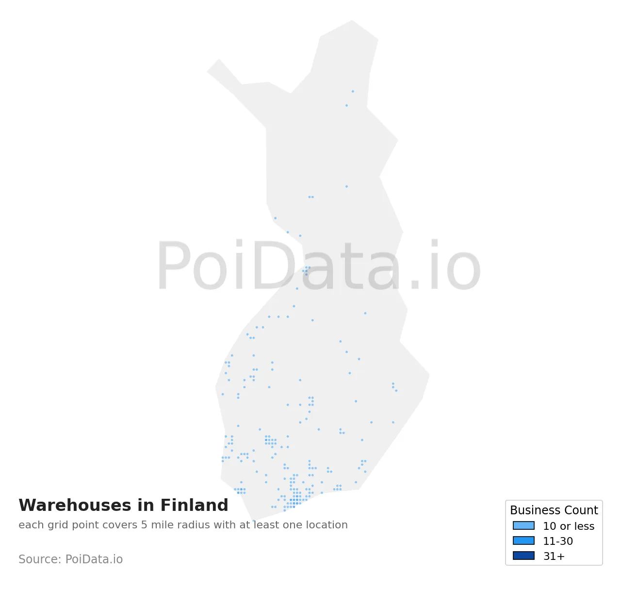 Warehouse density map for Finland