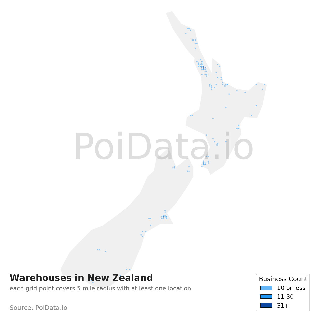 Warehouse density map for New Zealand