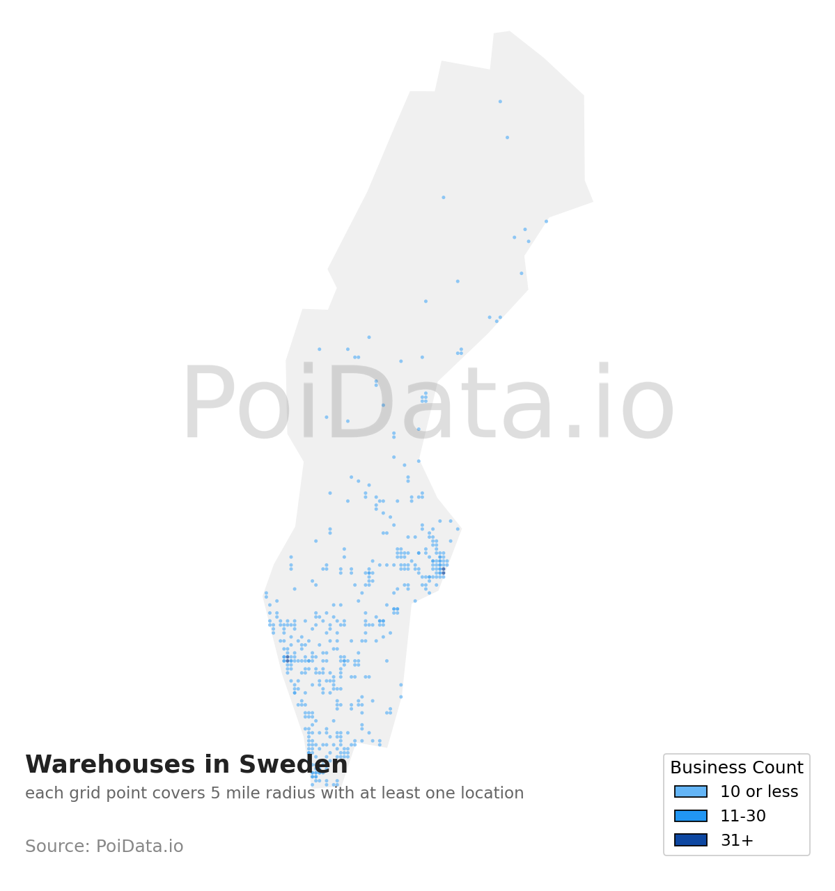 Warehouse density map for Sweden