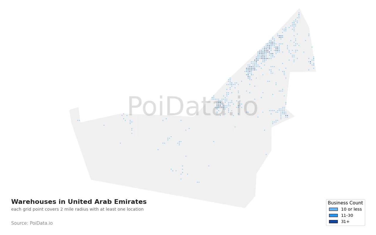 Warehouse density map for United Arab Emirates