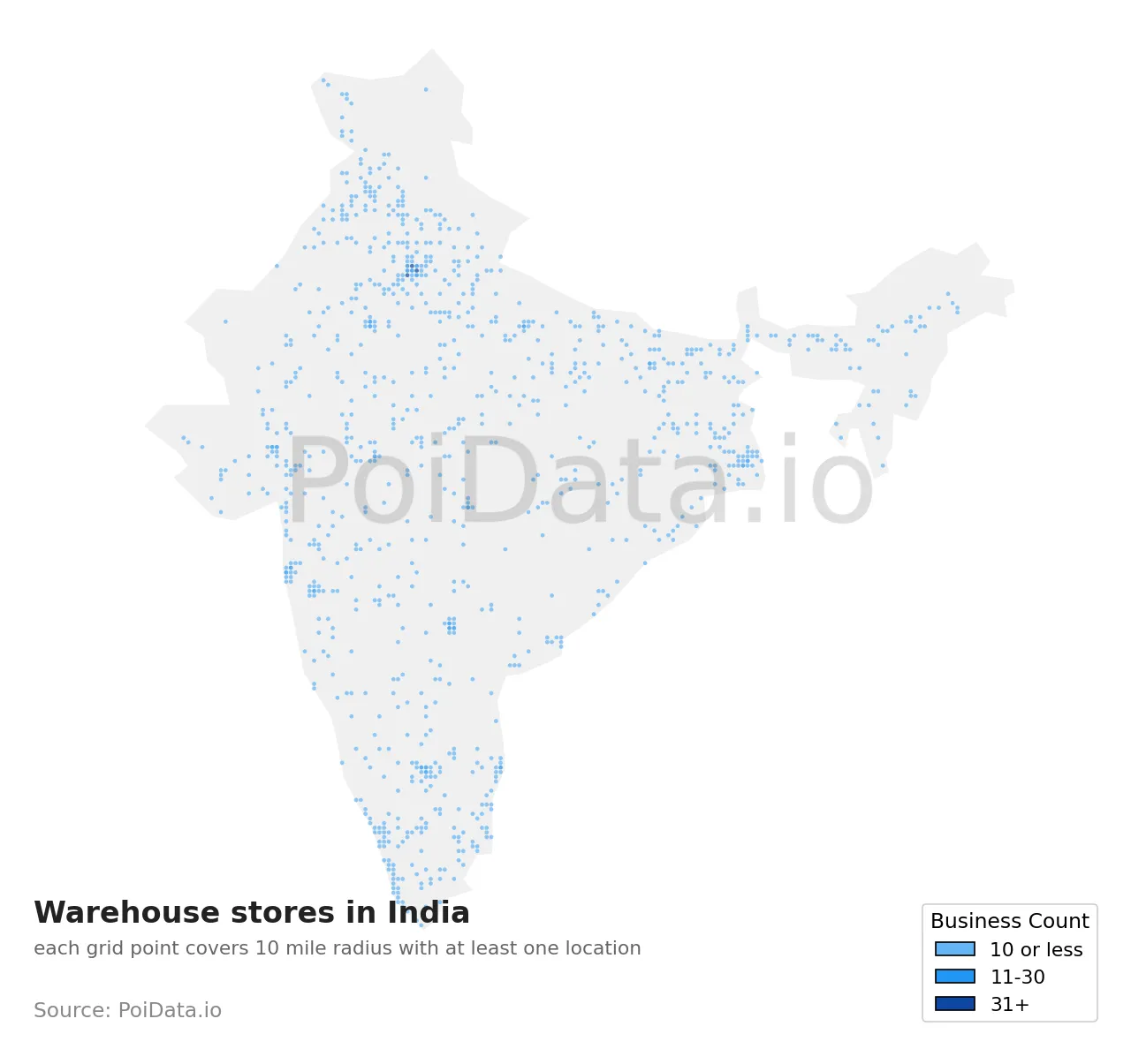 Warehouse store density map for India