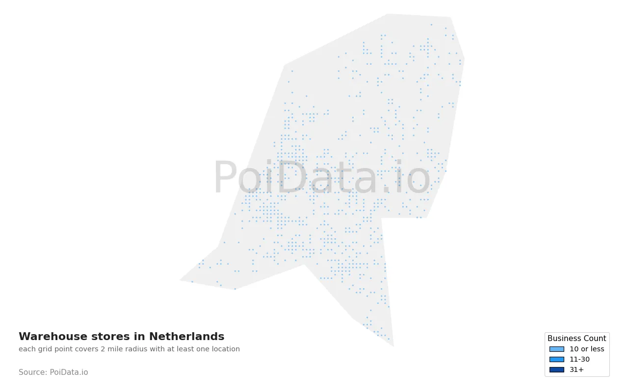 Warehouse store density map for Netherlands