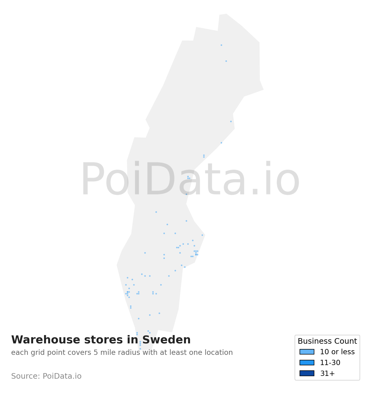 Warehouse store density map for Sweden