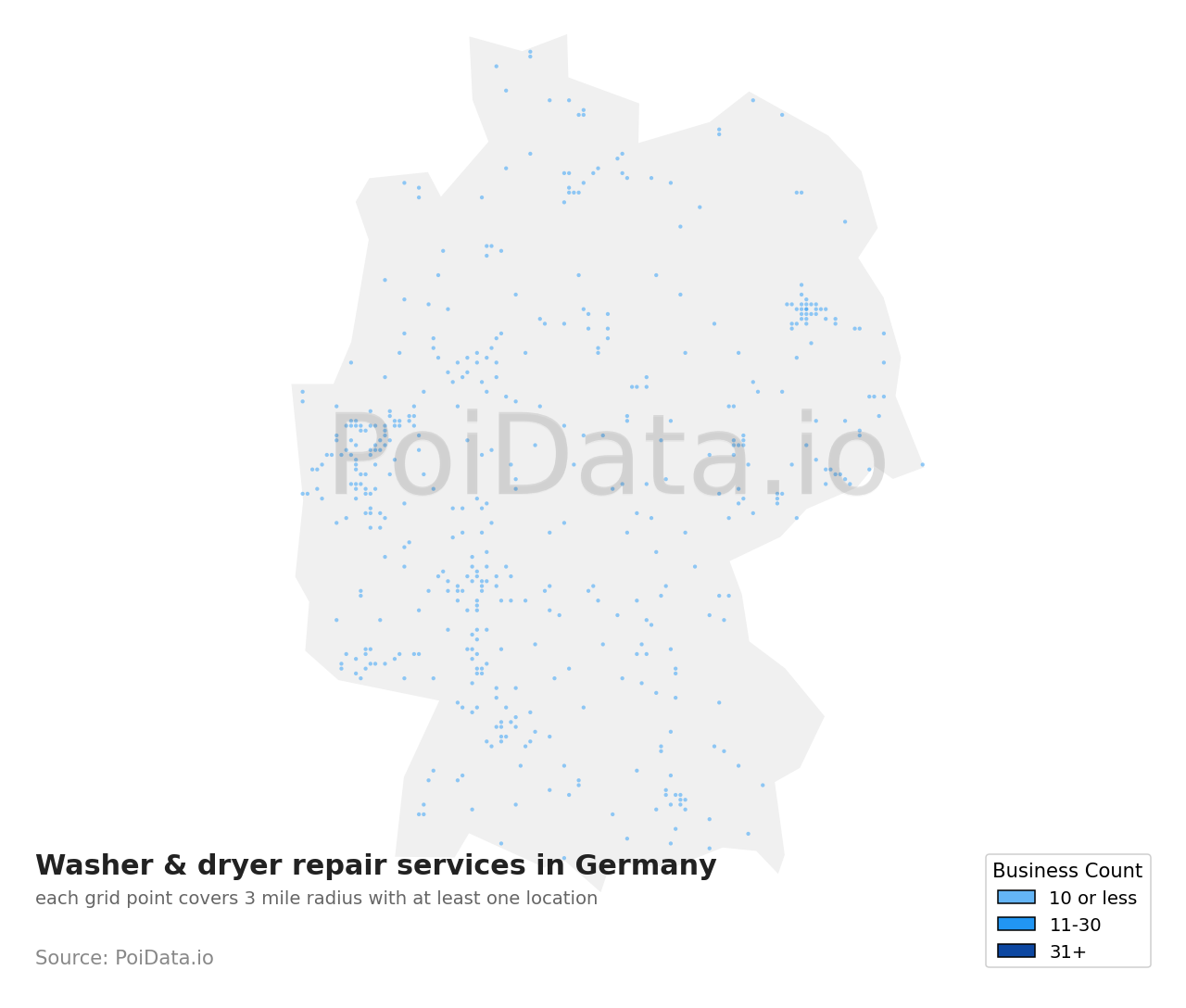 Washer & dryer repair service density map for Germany