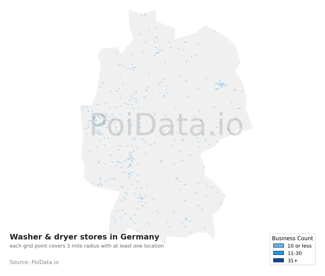 Washer & dryer store density map for Germany
