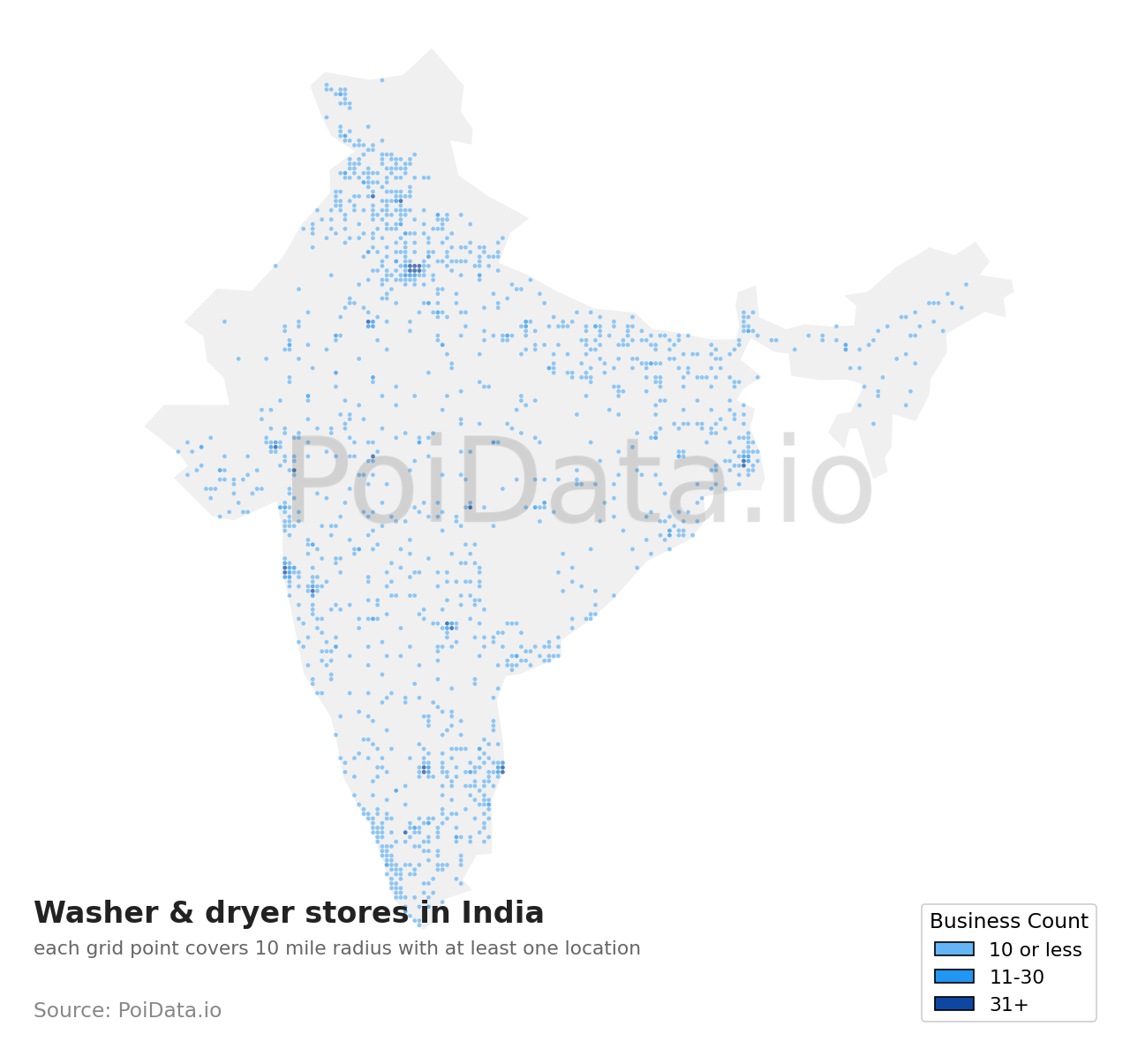 Washer & dryer store density map for India