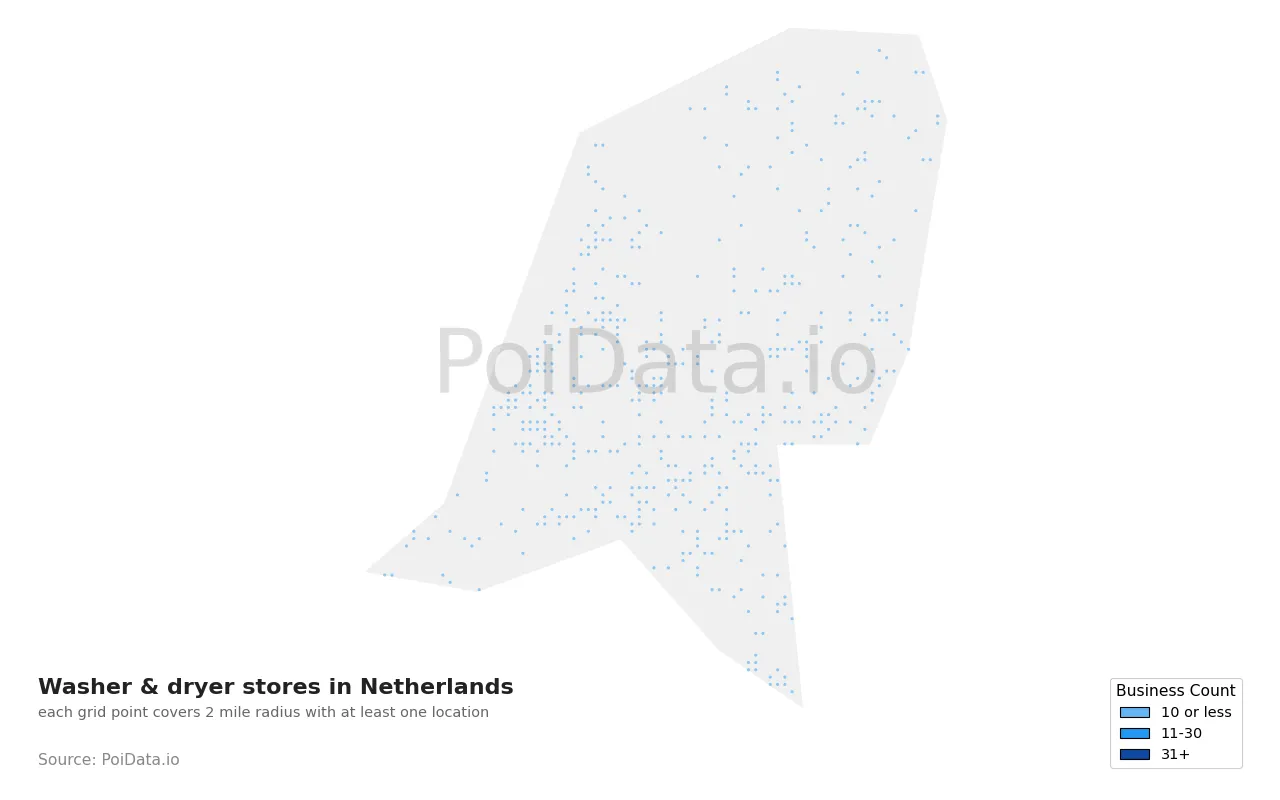 Washer & dryer store density map for Netherlands