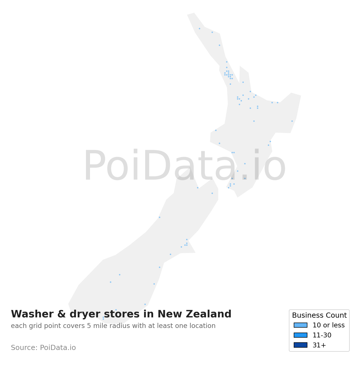 Washer & dryer store density map for New Zealand