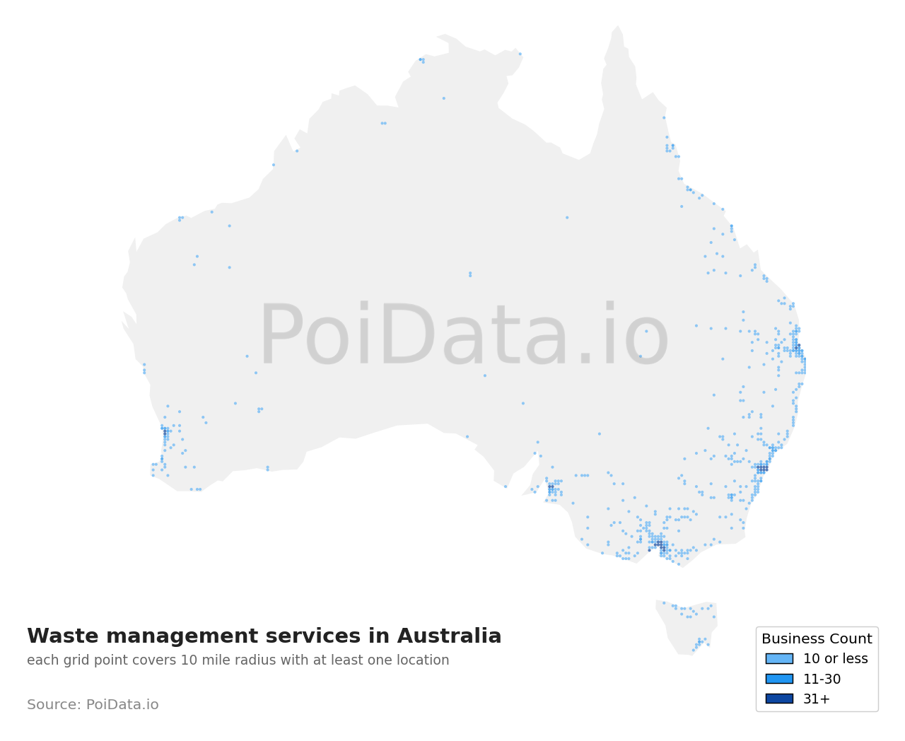 Waste management service density map for South Australia, Australia