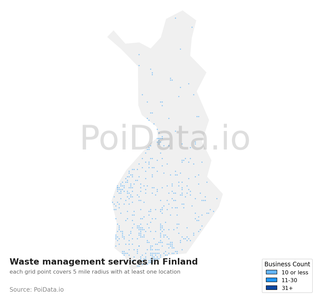 Waste management service density map for Finland