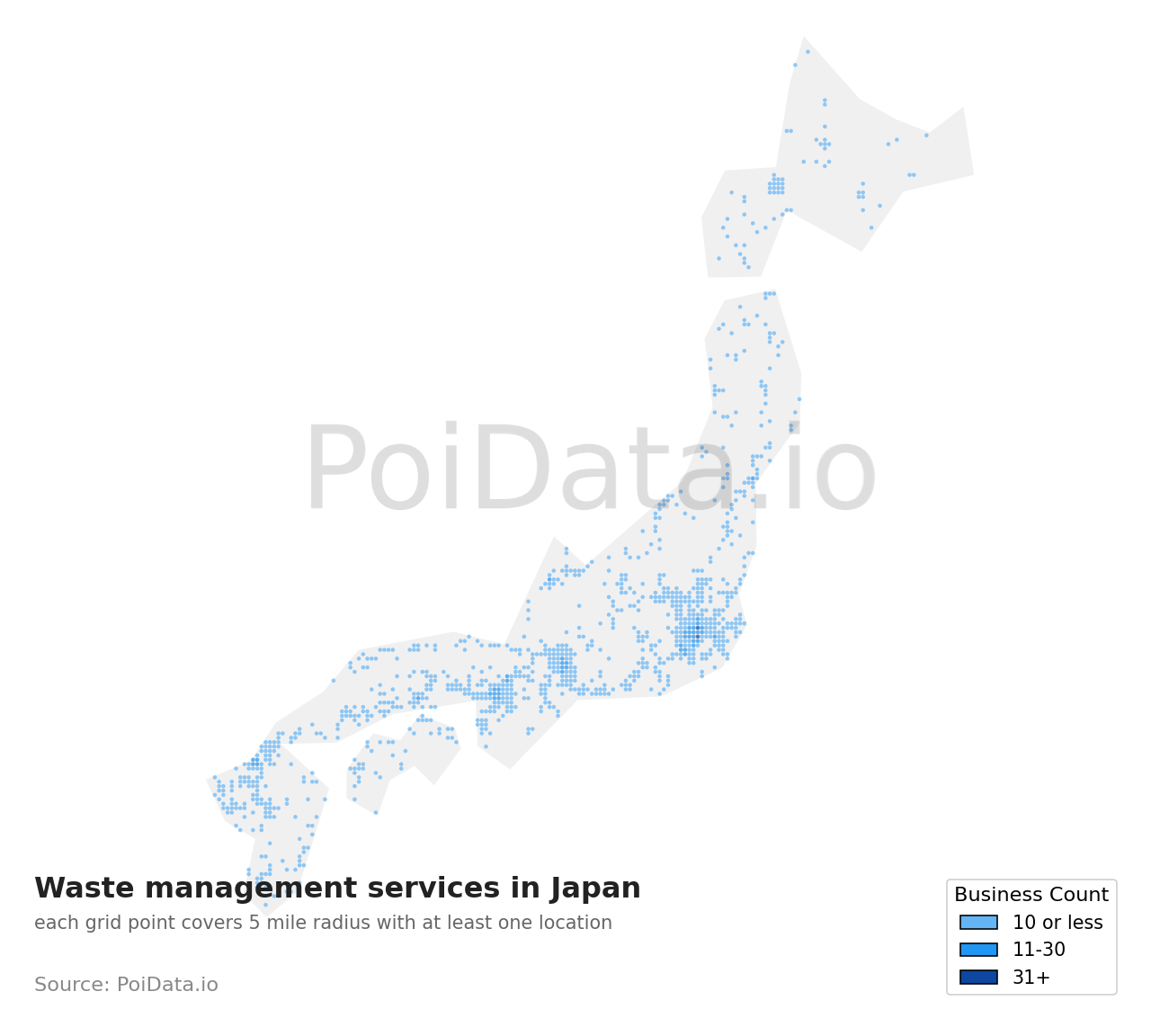 Waste management service density map for Fukuoka, Japan